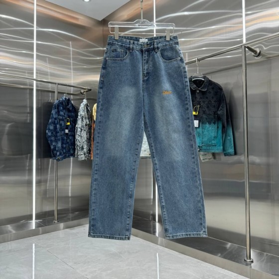 Dior Light Blue Logo-Embroidered Straight-Leg Denim Jeans